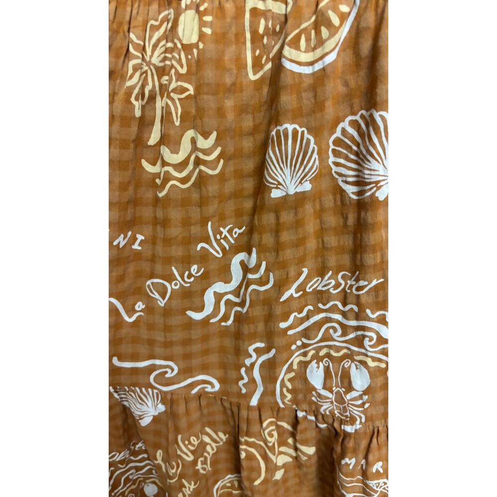 Anthropologie Dress Small Brown Lobster Martini Tier Midi V Shift 3/4 Boho EUC - Picture 7 of 11